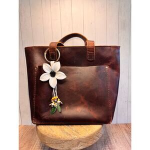 White Flower Daisy Purse Charm Genuine Leather Flower White Bag Charm NEW!